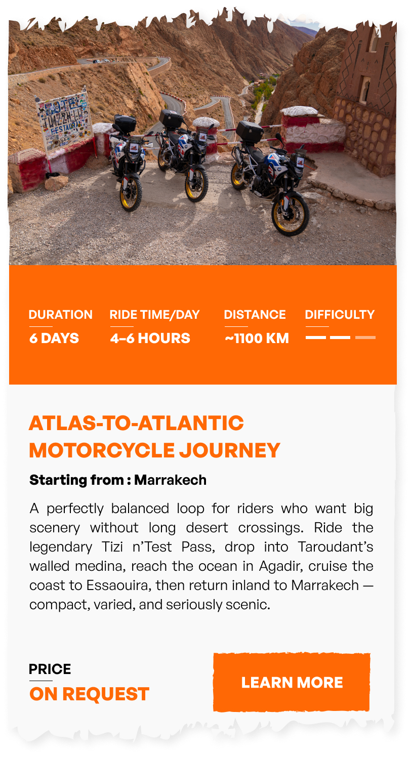 Atlas-to-Atlantic Motorcycle Journey — 6 days — Moderate — Marrakech