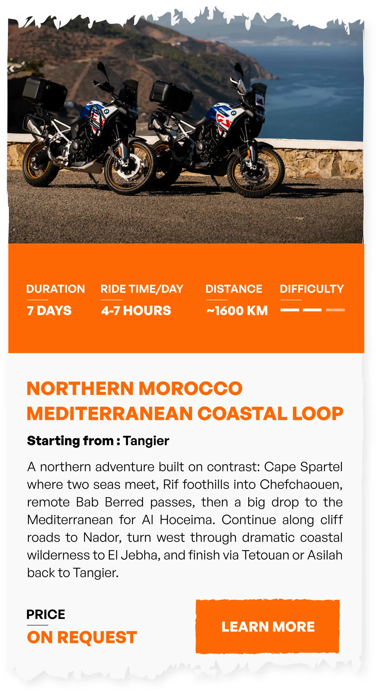 Northern Morocco Mediterranean Coastal Loop — 7 days — Moderate — Tangier